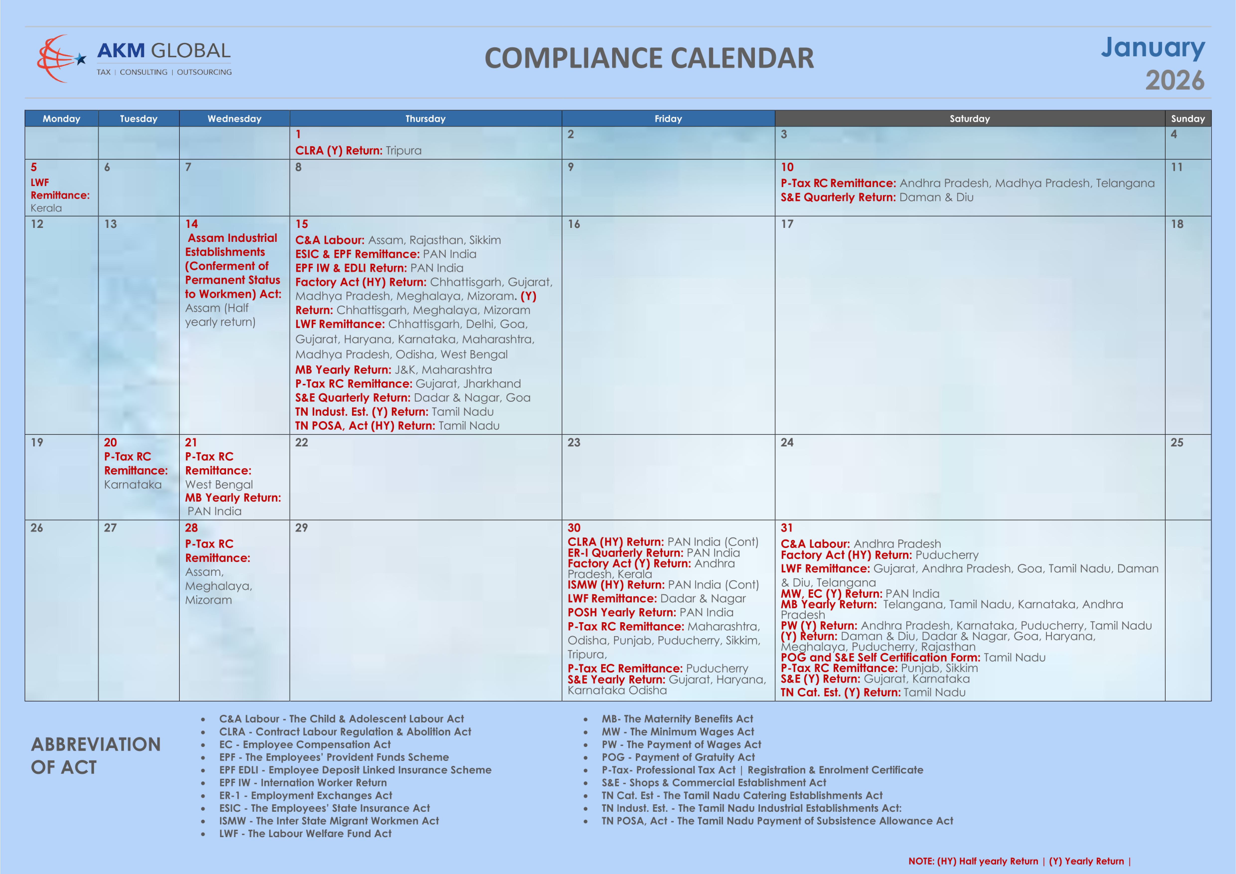 Compliance Calender 