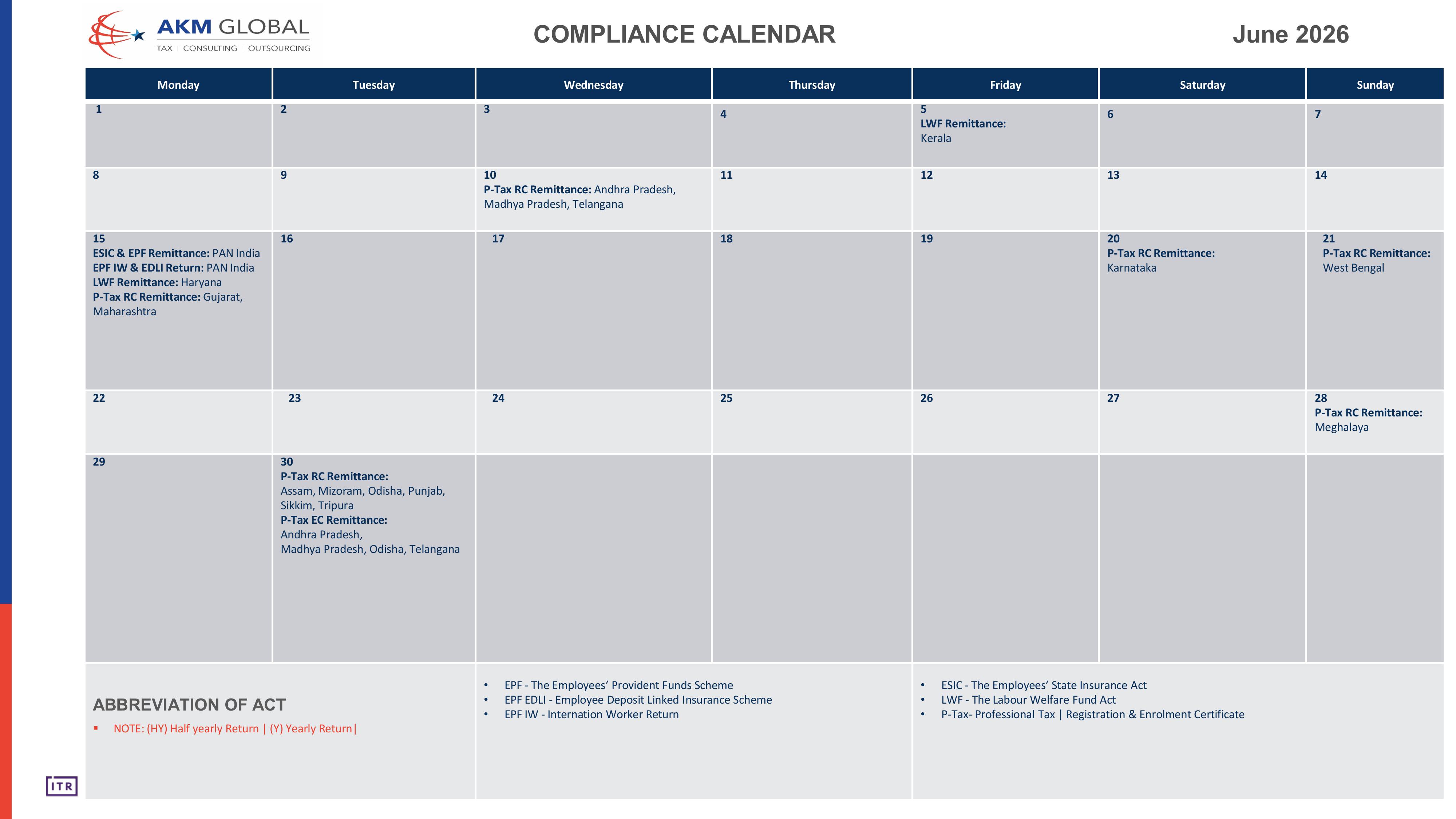 Compliance calender June 2026